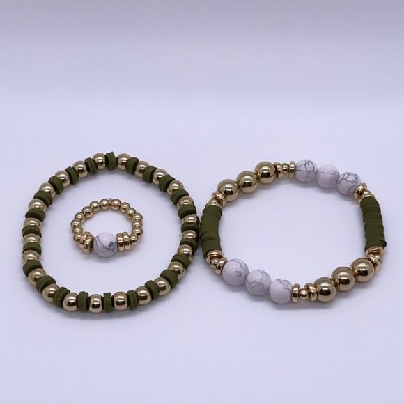 NWT Wool + Pepper Co. Green & Marble Beaded Jewelry Set (3) - Picture 5 of 5